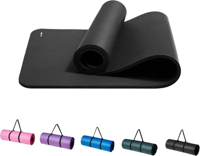Amazonベーシック ヨガマット 厚め 12mm キャリーストラップ付 トレーニングマット ストレッチマット ピラティスマット