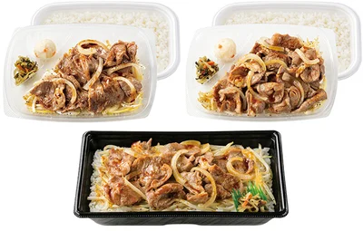 左上から時計回りに、ラムジンギスカン弁当 740円、Wラムジンギスカン弁当（肉2倍） 1,190円、ラムジンギスカン重 690円