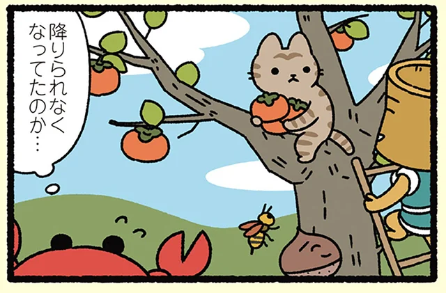 【さるかに合戦なねこ】あ、降りられないだけか。木に登った猫に邪推してしまったカニの話／にゃんと！ねこむかしばなし（5）
