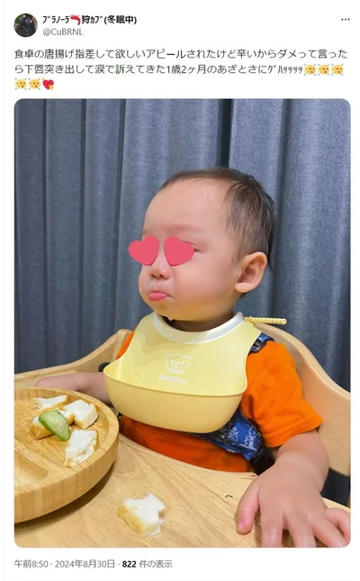 食べたいものを「辛いからダメ」と言われた時の様子でした▶あんまり食べたくない日には…（⇒次へ）