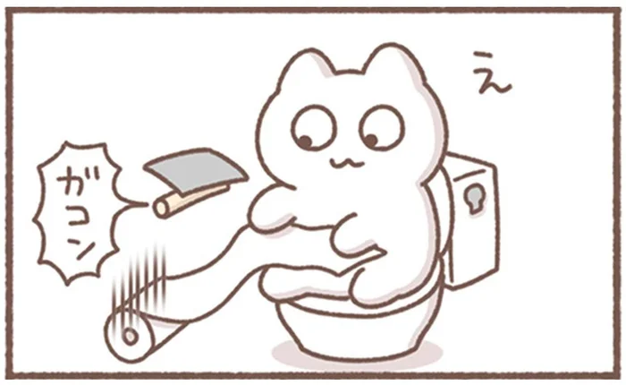 職場のトイレでピンチ！転がるトイレットペーパーに「行かないでー！」