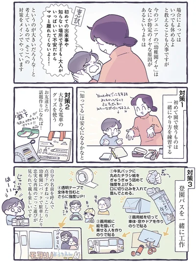 初めての出来事や知らない場所で子ども・大人がいっぱいいて不安だからママと離れたくないよ～！（意訳）