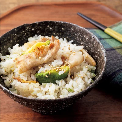 豚バラ×アボカドの白だし炊き込みご飯