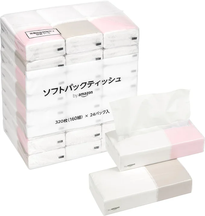 【ブラックフライデー売れてるランキング10位】by Amazon ソフトパックティッシュ 320枚160組(2枚重ね) x 24パック入 ホワイト