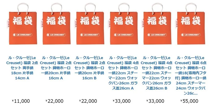 ル・クルーゼ(Le Creuset) 福袋のラインナップ