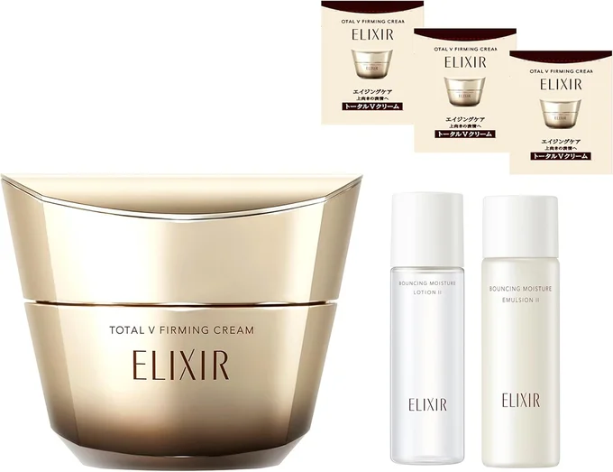 【Amazon.co.jp限定】ELIXIR エリクシール 特製セット トータルV ファーミングクリーム +クリーム3日分サンプル+化粧水乳液ミニボトルつき