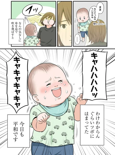 布を息で吹き飛ばすと