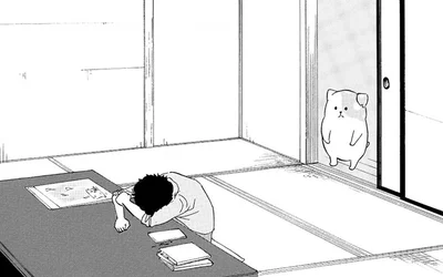 仕事を邪魔するきのこいぬ。絵本作家の飼い主が原稿の横で仮眠していたら？