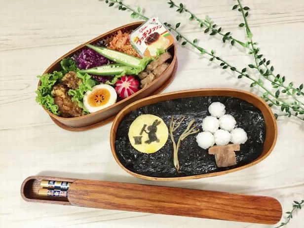 秋の収穫に感謝する気持ちで、お米がますますおいしくなりそう。キャラ弁「お月見弁当」(投稿者:3匹の大ぶたママ さん)