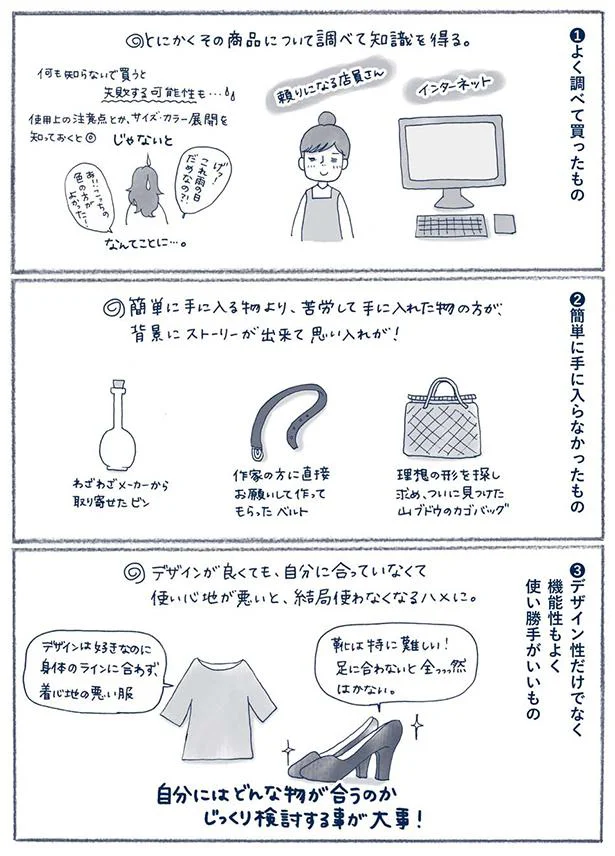 商品について調べて知識を得る