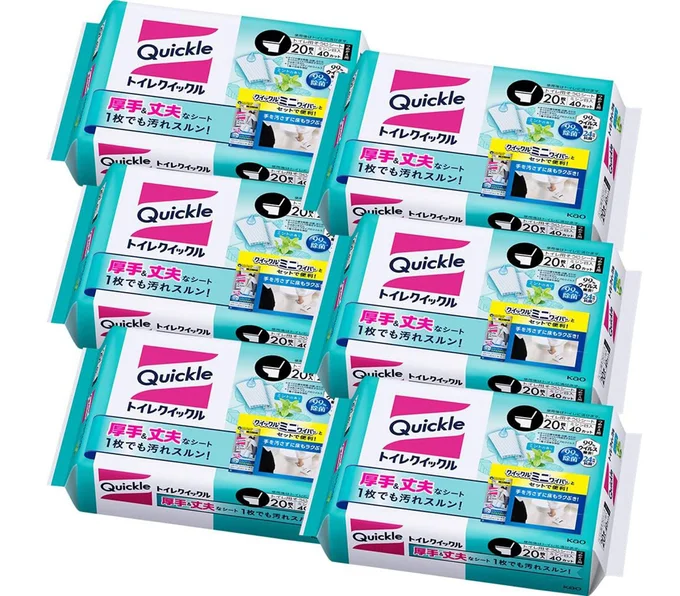 【まとめ買い】クイックル トイレクイックル つめかえ用 大容量 ミント 20枚入 × 6個 99%除菌 24時間抗菌