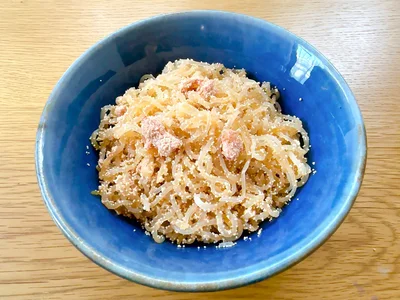 たらことしらたきをめんつゆで炒めた「しらたらこ」