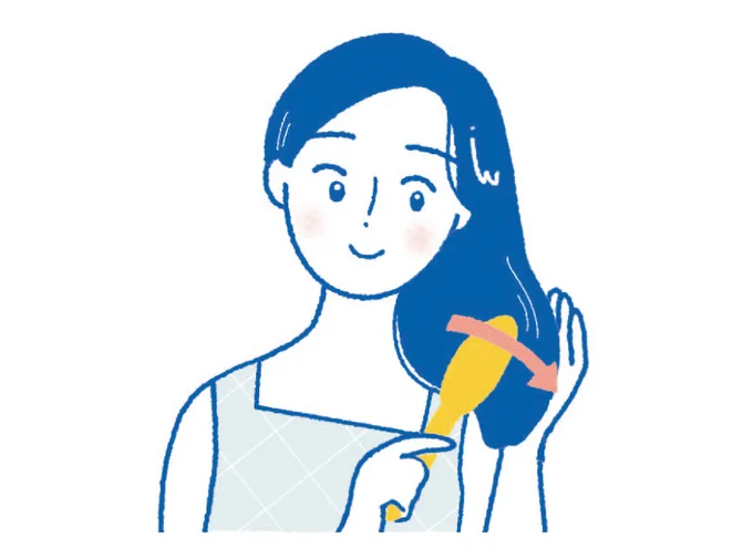 【朝のブラッシング】1. ブラシを持たないほうの手のひらで髪を支えながら摩擦を緩和(▶︎2に続く)