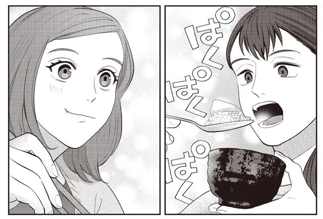 豆腐でごはんを頬張るご近所さん。彼女の食べる姿で金欠も乗り切れそうです／作りたい女と食べたい女3（5）
