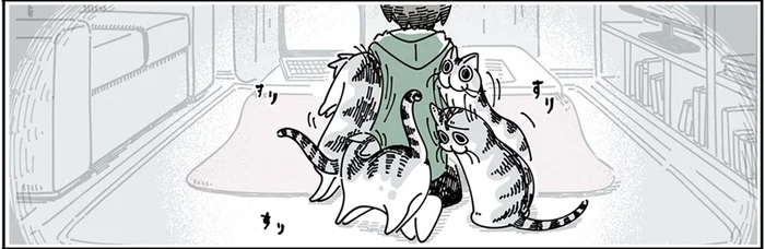 作業中にすり寄ってくる猫。態度が可愛らしすぎてガマンできない！