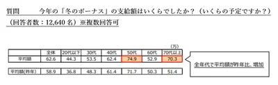 今年の「冬のボーナス」の支給額はいくらでしたか？