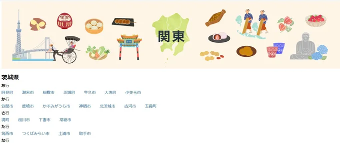 都道府県ごとに五十音順に並ぶ