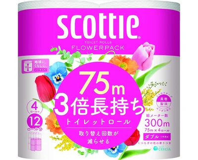 【秋田県秋田市】スコッティ フラワーパック 3倍長持ち トイレット4ロール 75mダブル ホワイト