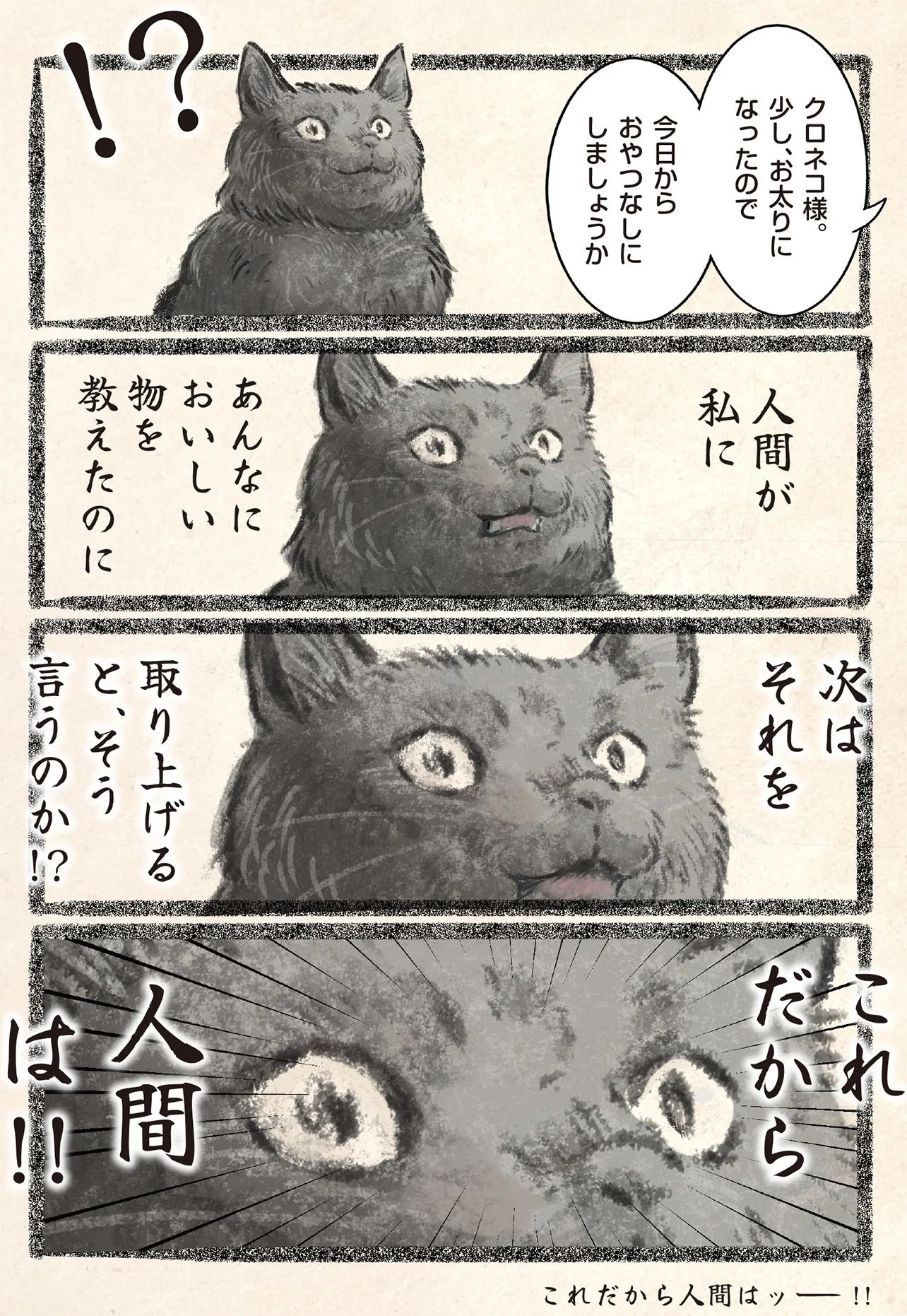 これだから人間は！！」ダイエットのためにおやつをなしにされたネコの