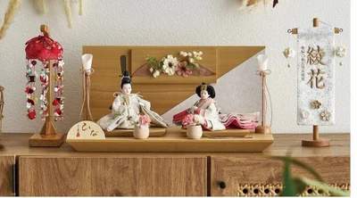 久月 親王飾り「白木花飾り絵巻」