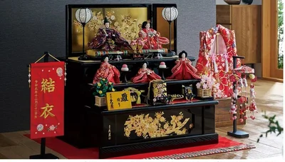 久月 三段五人収納飾り「束ね熨斗金彩吉祥桜」