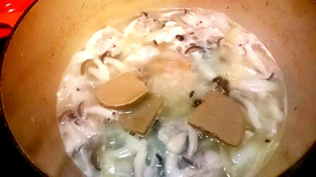 材料を炒めて水で煮たら、ルーを投入!