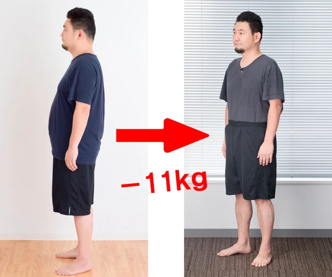 【写真】3ヶ月で-11kg減!!　体重：96kg→85kg　腹囲：117cm→98cm（-19cm）
