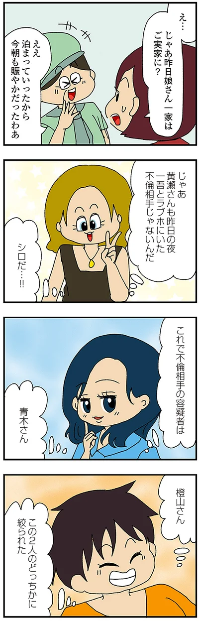 不倫相手の容疑者が2人に絞られた
