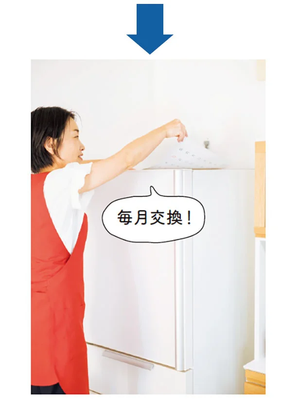 カレンダーをめくったら、冷蔵庫のカバーに再利用！
