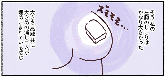 まるで大きめの消しゴムのような胸のしこり。地元にいる内に診察しなきゃ／33歳ママ、乳がんステージ3でおっぱいにサヨナラします（3）