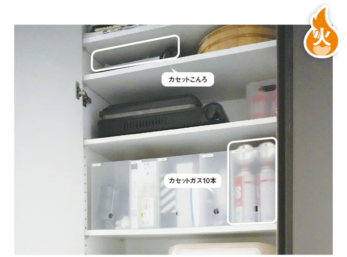 カセットコンロとカセットガス10本を廊下収納に
