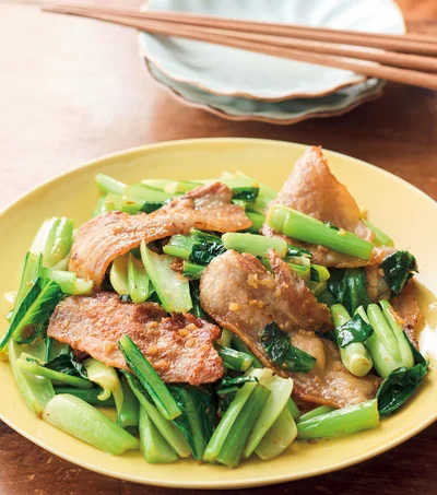 豚バラと小松菜のにんにくみそ炒め