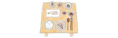 ご飯と汁物とおかずがセットで提供されるお膳
