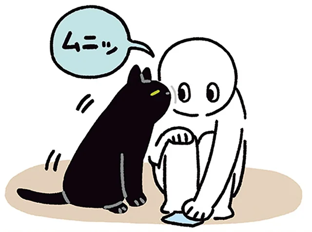 ねこ界のあいさつ？飼い主がしゃがんだタイミングでやってくる黒猫ろん／黒猫ろんと暮らしたら5（5）