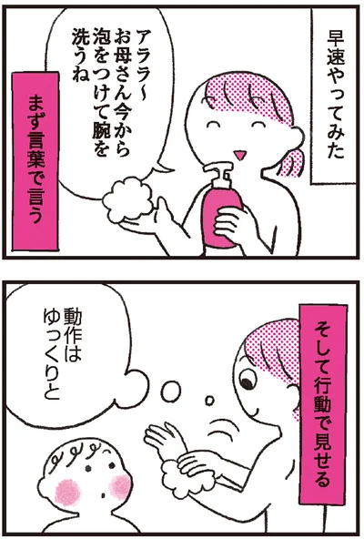 動作はゆっくりと