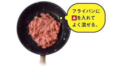 フライパンで肉だねを混ぜる