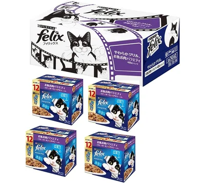 【Amazon.co.jp限定】フィリックス やわらかグリル 成猫 お魚お肉バラエティ(ツナ・サーモン・チキン) 50gx48袋入り(12袋x4箱)
