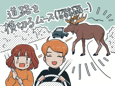 道路を横切るムース