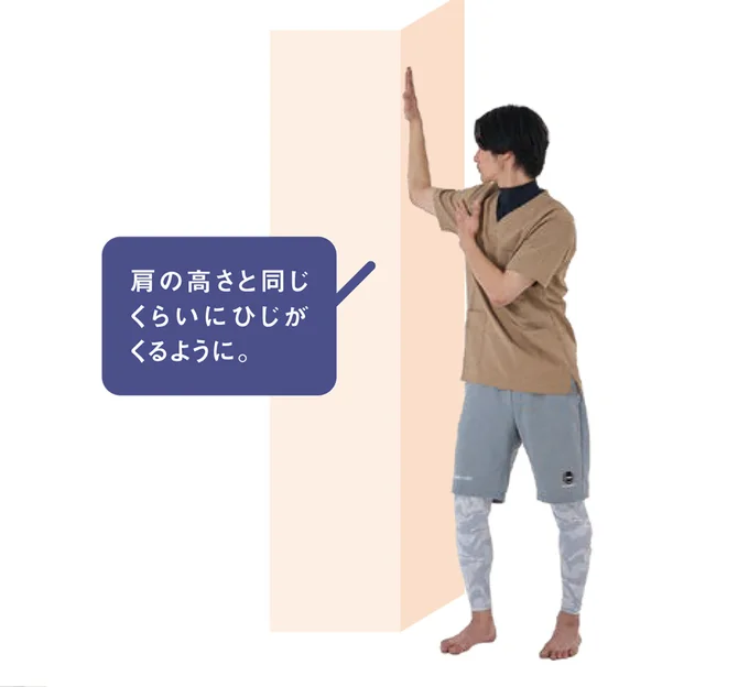 1. 壁の角や柱に正面から腕を当てる