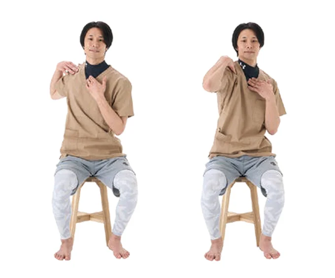 肩を回すのが難しい人は、ひじを前後に動かすだけでもOK。