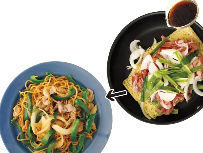麺、具、調味料を一度に入れて水分を飛ばして仕上げるから早い!「スピード焼きそば」3選