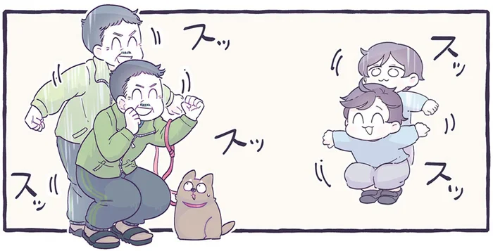 「お父さんとお散歩？」1歳児に合わせて全身で会話してくれるおじさん／るしこの子育て日記（10）