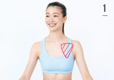 鎖骨の下、わきの下の横、胸骨の周りを囲んだところが三角地帯です