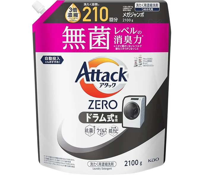 16位はアタックZERO アタック液体史上 最高の清潔力。無菌レベルの消臭力 ドラム式専用 詰め替え 2100ｇ