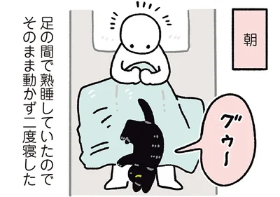 足の間で熟睡していたのでそのまま動かず二度寝した
