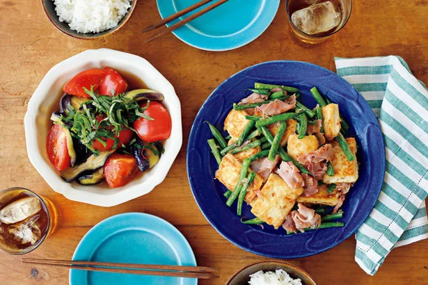 夏野菜で栄養チャージ！「豆腐といんげんの塩チャンプルー」の献立