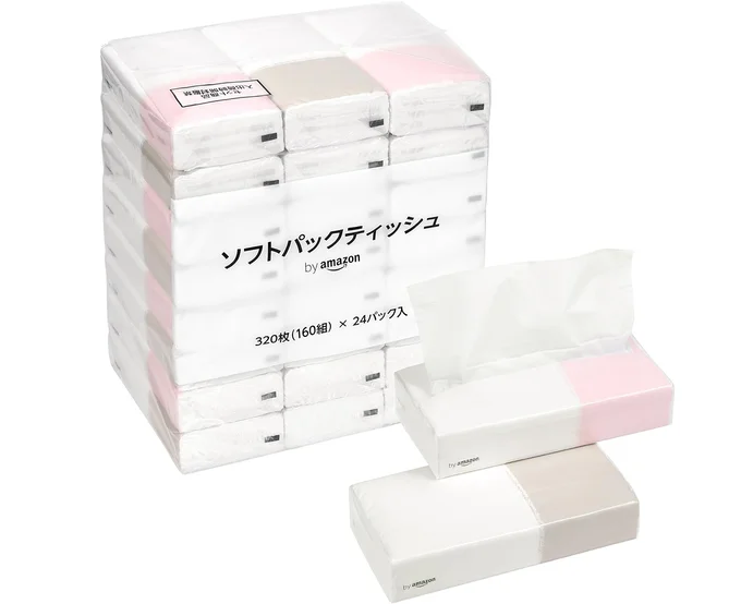 by Amazon ソフトパックティッシュ FSC認証紙 320枚160組(2枚重ね) x 24パック入 ホワイト