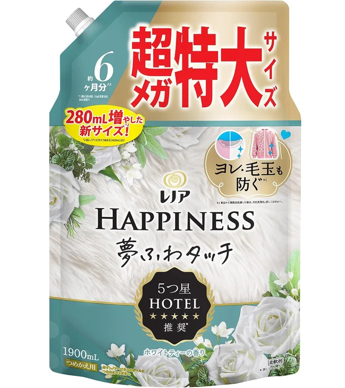 レノア ハピネス 夢ふわタッチ 柔軟剤 ホワイトティー 詰め替え 1,900mL [大容量]