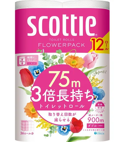 スコッティ フラワーパック 3倍長持ち トイレット75mダブル ホワイト 12ロール