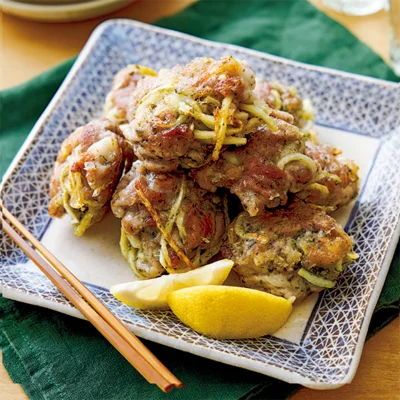 豚こまとたけのこの塩から揚げ